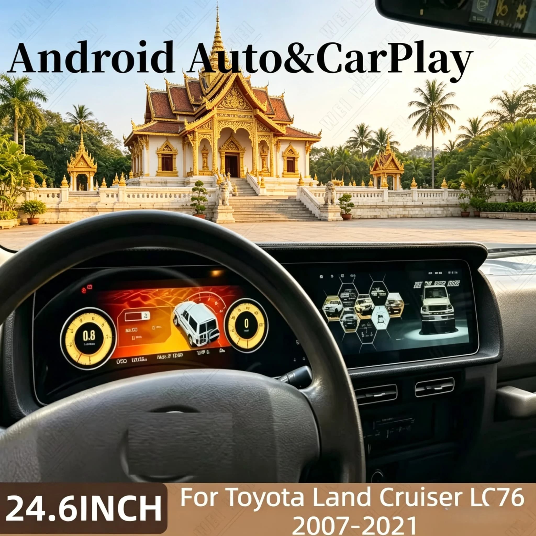 24.6" Android 14 CarPlay Auto Car Radio For Toyota Land Cruiser LC76 2007-2021 Upgrade G-Style GPS Multimedia Stereo Player Unit