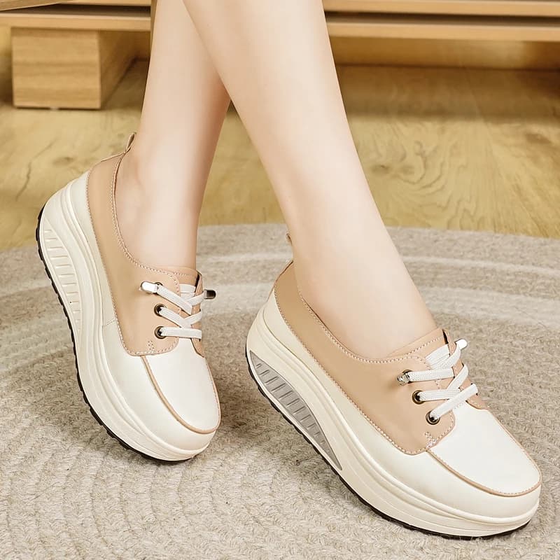 Women's single shoes strong size with wedge, thick sole plateau shoes, women's stringed walking shoes, casual shoes