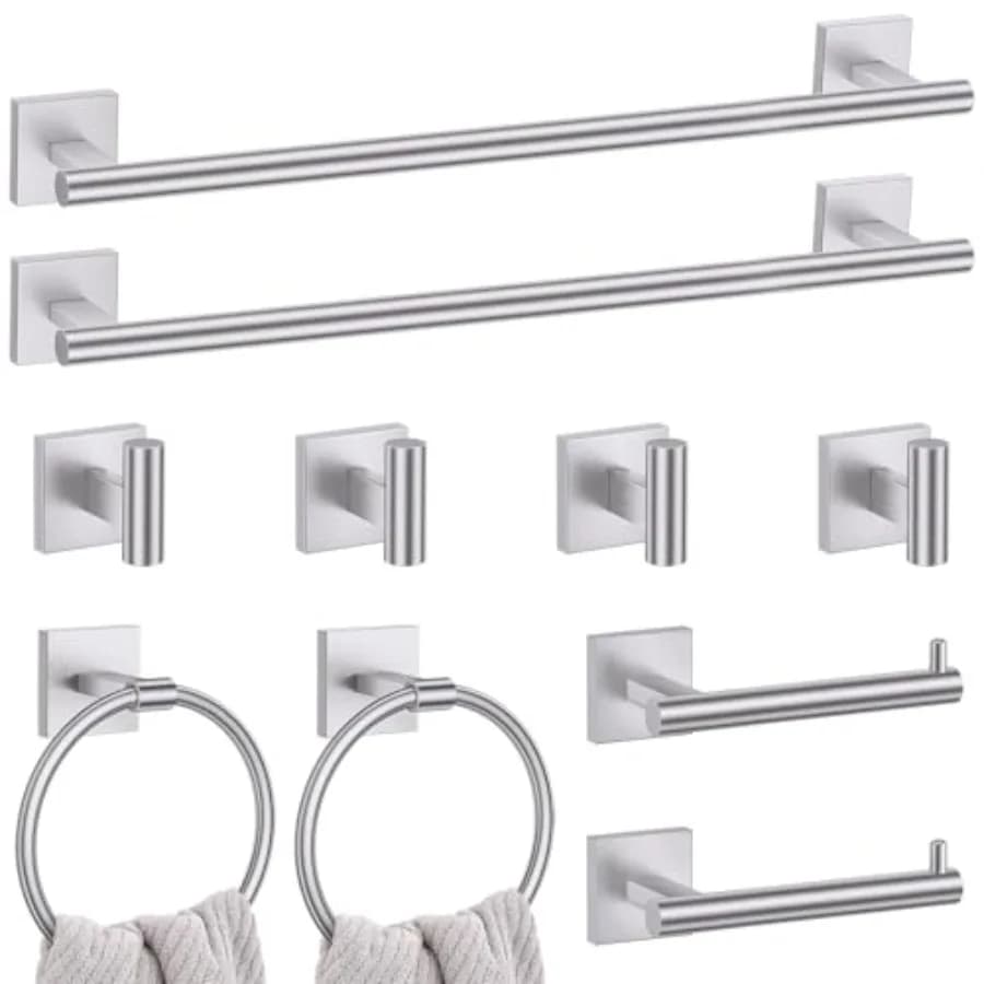 Bathroom hardware set: SUS304 stainless steel, brushed nickel finish, wall-mounted, includes 23.6 towel bar, towel ring, toilet