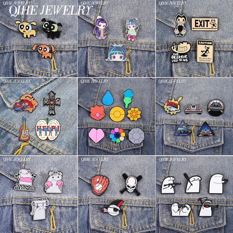 Set da 2-7 Pezzi Spille Smaltate Retrò 'Ritorno al Futuro', Band Rock, Punk, Teschio, Croce, Anime, Giochi, Cane, Distintivo per Borsa, Regalo di Gioielleria