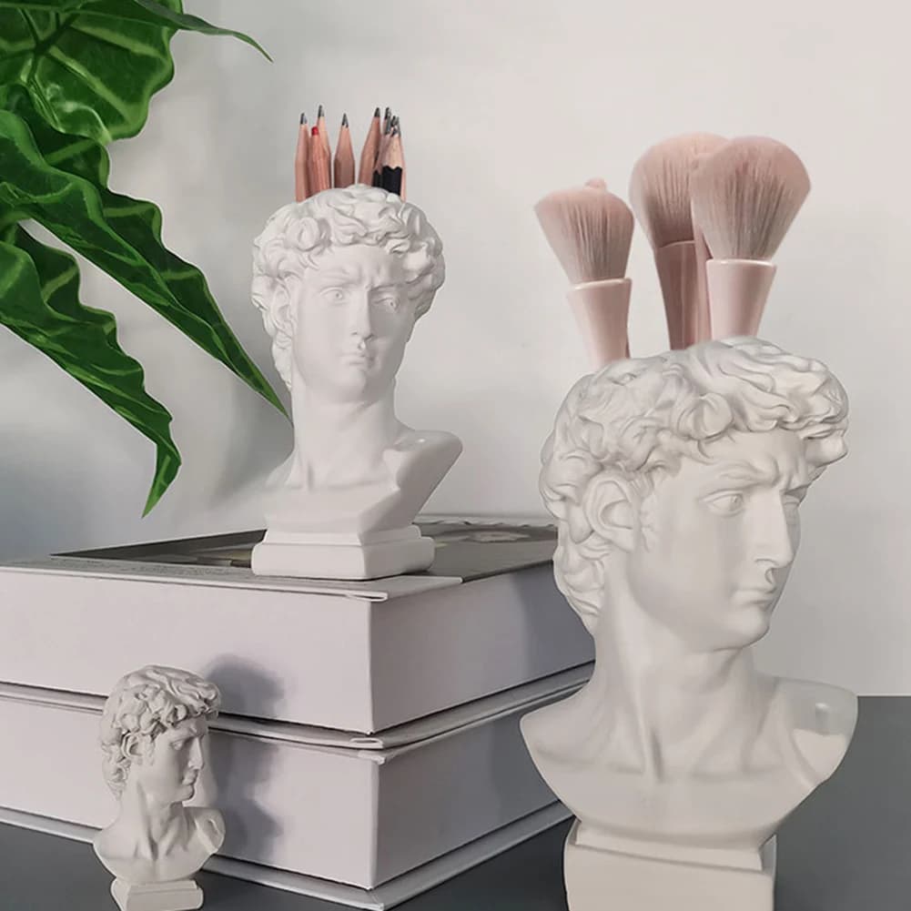 Creative Pen Holder Art Flower Pot Makeup Brush Storage Portrait Human Head Resin David Medici Vase Home Decoration Ornaments