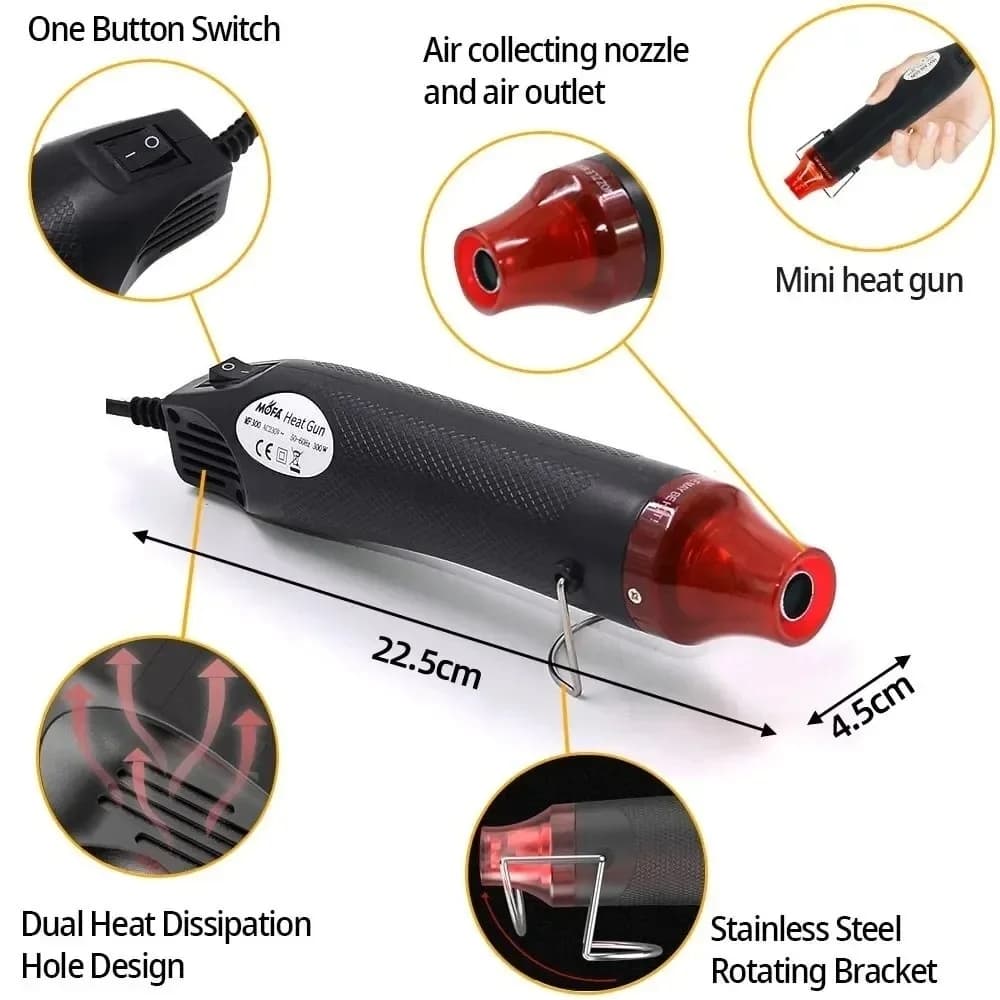 Pistola ad Aria Calda 300W, Strumento Elettrico Multifunzione Portatile, Mini Riscaldatore per Fai-da-Te, Artigianato, Goffratura e Termoretrazione
