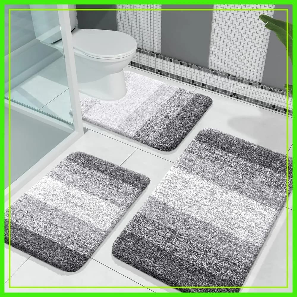 3 Piece Soft Absorbent Bathroom Rugs Set, Microfiber Bath Mats with U-Shaped Contour Toilet Rug, Machine Wash Dry, Plush Shaggy for Bathroom