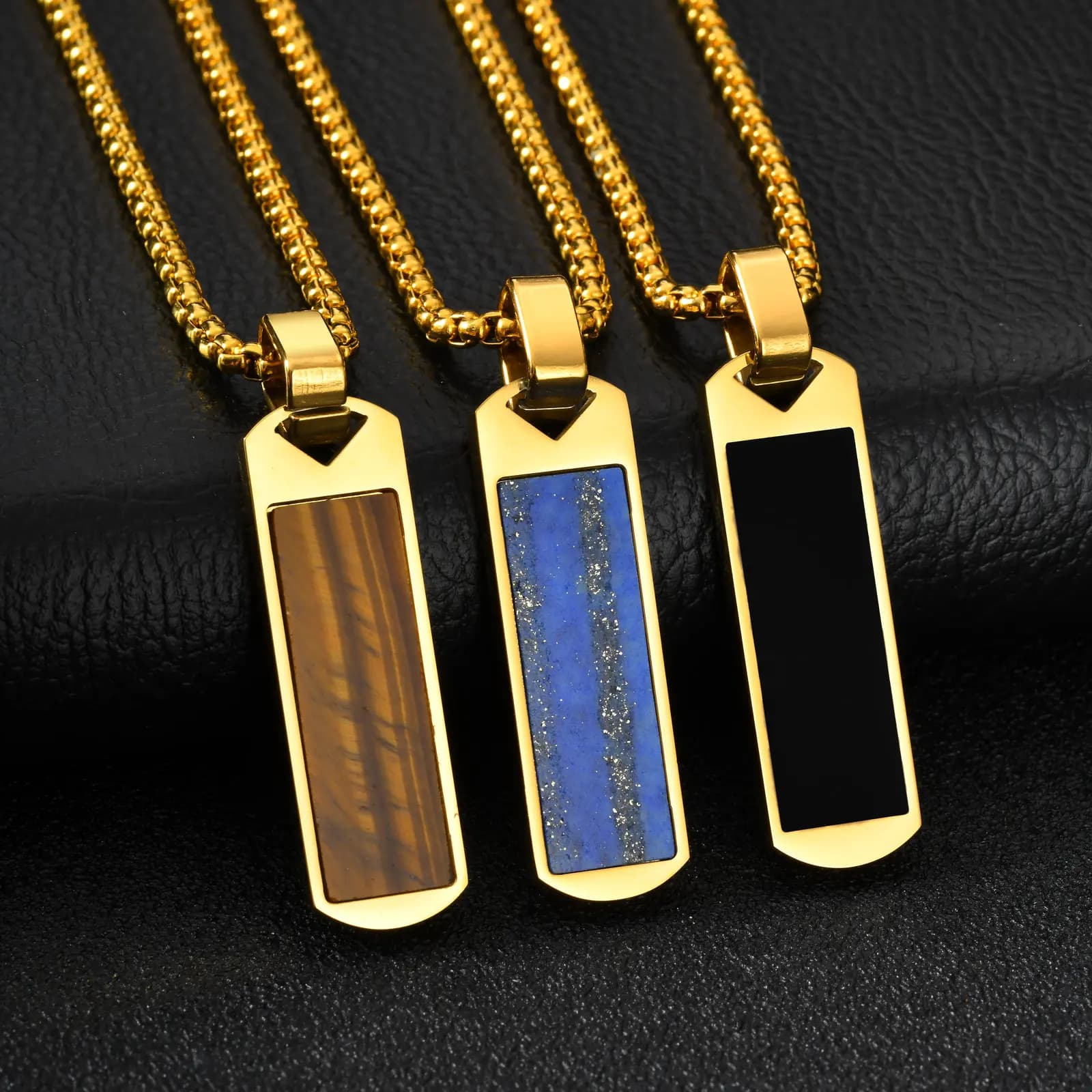 Collane con barra verticale Vnox per uomini e ragazzi, ciondolo rettangolare in acciaio inossidabile, catena a maglia quadrata color oro, collana alla moda, gioielli da regalo