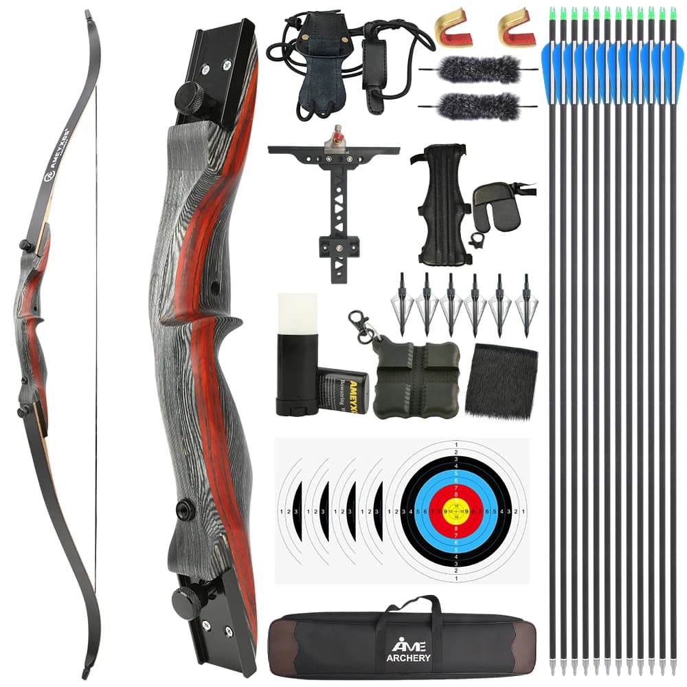 50Ibs Tiro con l'arco Arco ricurvo Set Arti in acero laminato Lunghezza disegno da 28 pollici per la caccia 6 frecce Caccia Tiro Sport all'aria aperta