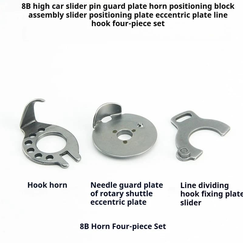 Set da 4 pezzi con braccio alto 8B: cursore con protezione dell'ago, blocco localizzatore camma, piastra scorrevole e piastra eccentrica con guida filettatura