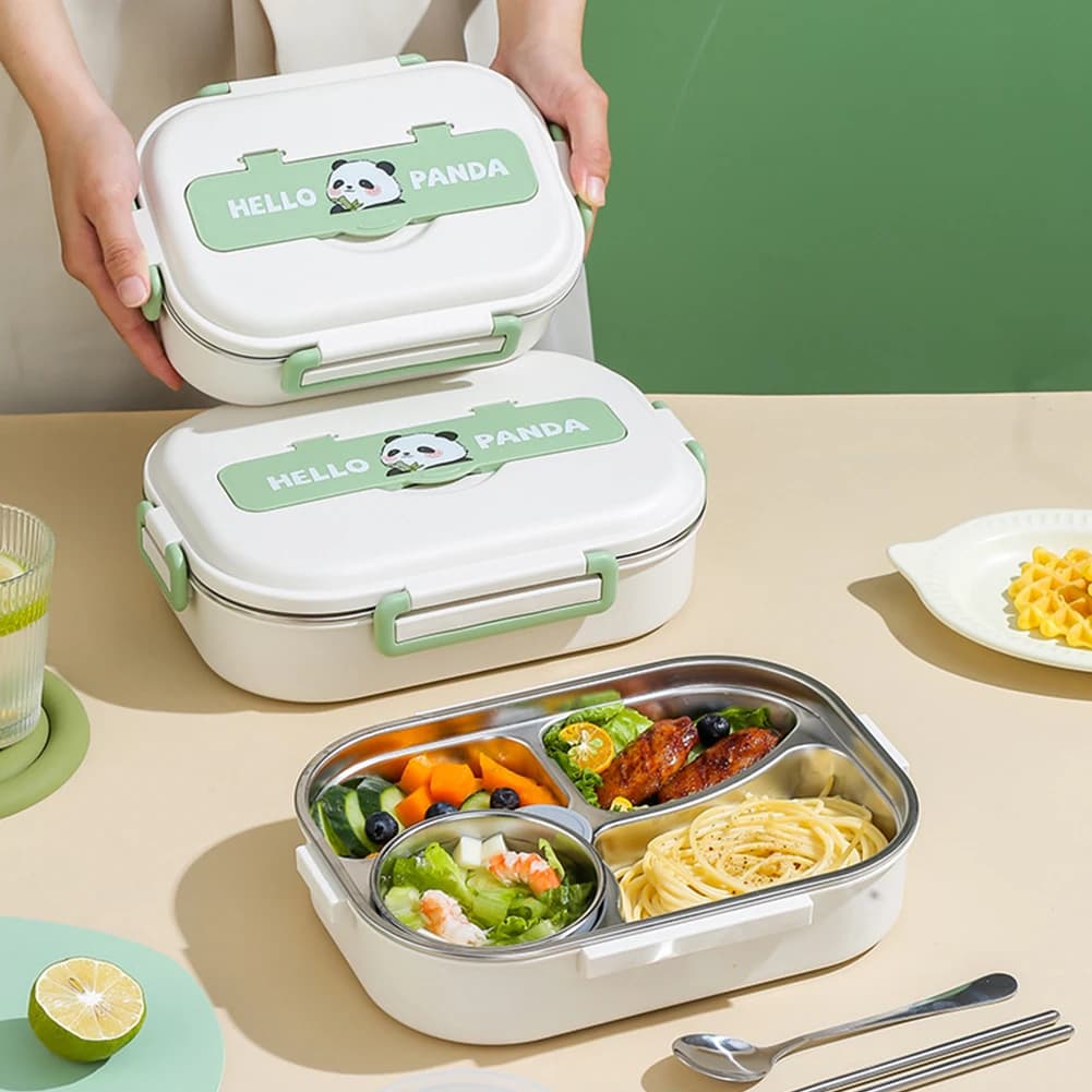 Lunch Box termico in acciaio inossidabile contenitore per il pranzo a microonde 2/4/5 griglie con Set di posate Panda per Picnic scolastico per bambini