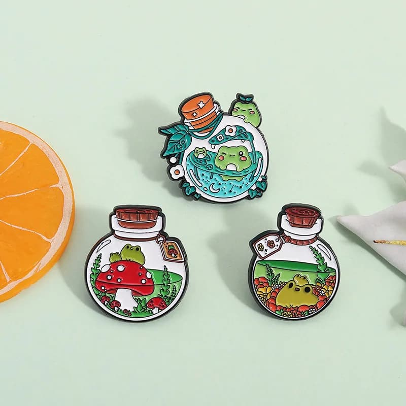 Bottiglia personalizzata pianta Spilla smaltata Simpatica rana criceto fungo Distintivo Zaino Spilla Cartoon Accessori gioielli Regali