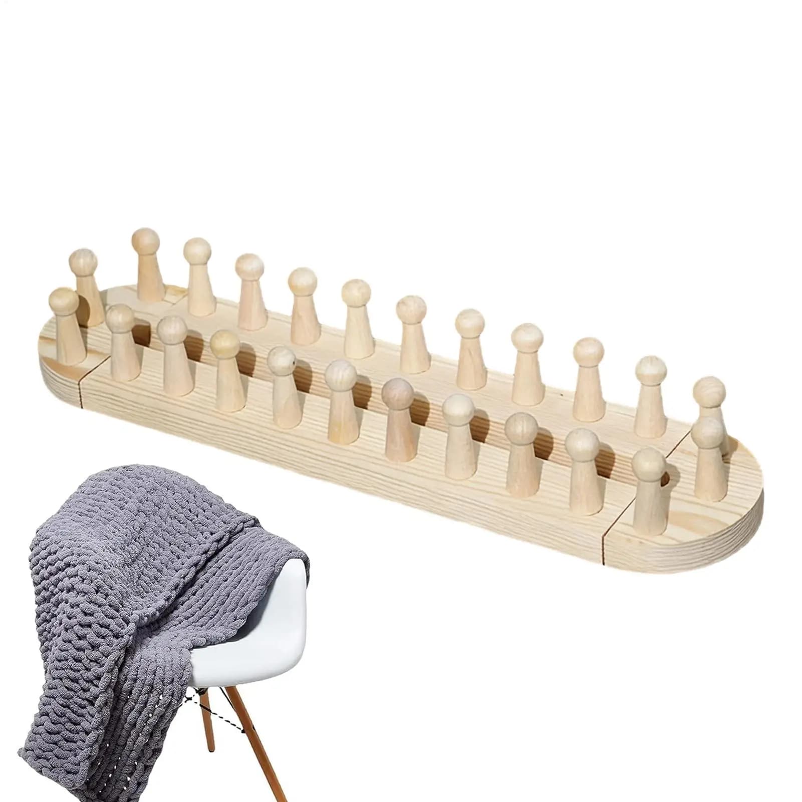 Telaio per Coperte Regolabile in Legno, Set Completo Portatile Senza Aghi, Kit Fai-da-Te per Lavoro a Maglia, Telaio per Coperte in Filato Grosso