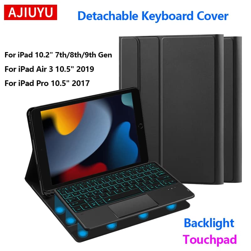 Custodia con tastiera per iPad 9th 8th 7th Gen 10.2 pollici iPad Pro 10.5 2017 Air 3 10.5 "Touchpad retroilluminato Smart Cover con portapenne