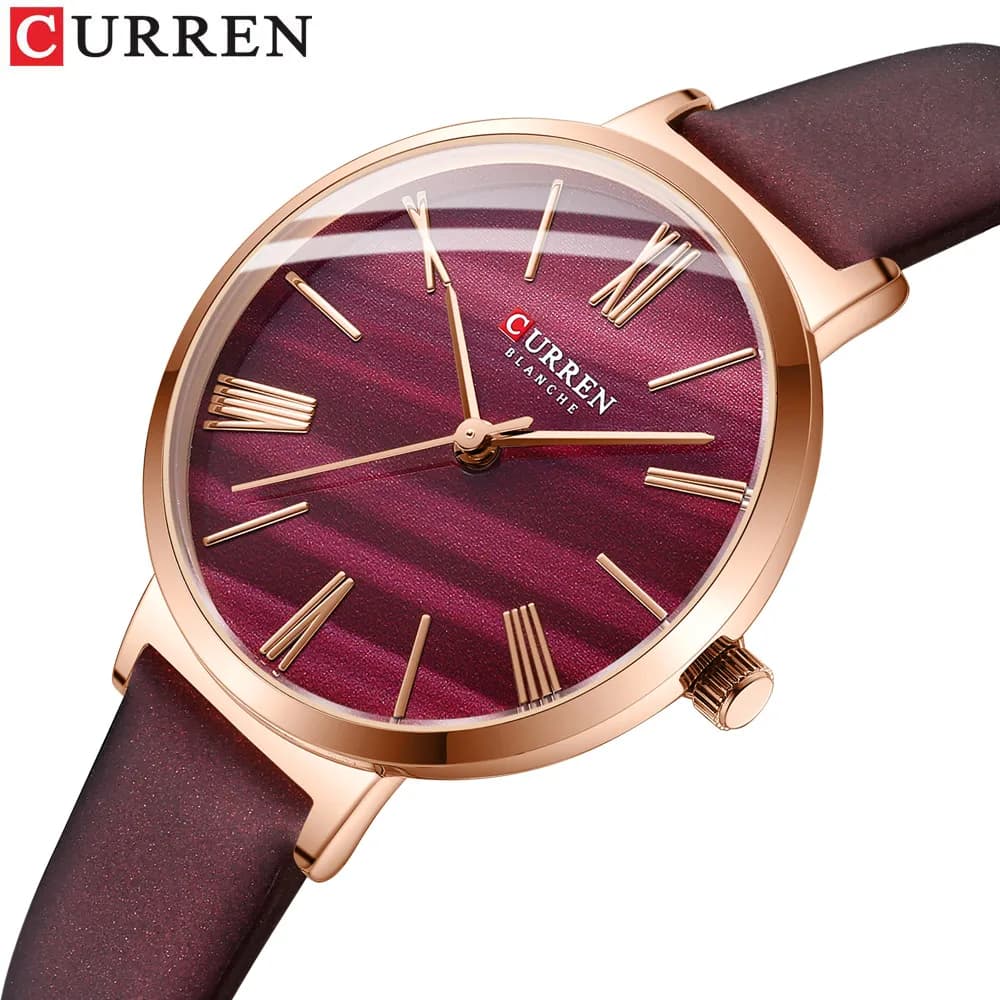 CURREN 9076 Orologio al Quarzo Ultra-sottile per Donna, Quadrante Piccolo Impermeabile Analogico Rotondo con Cinturino in Pelle