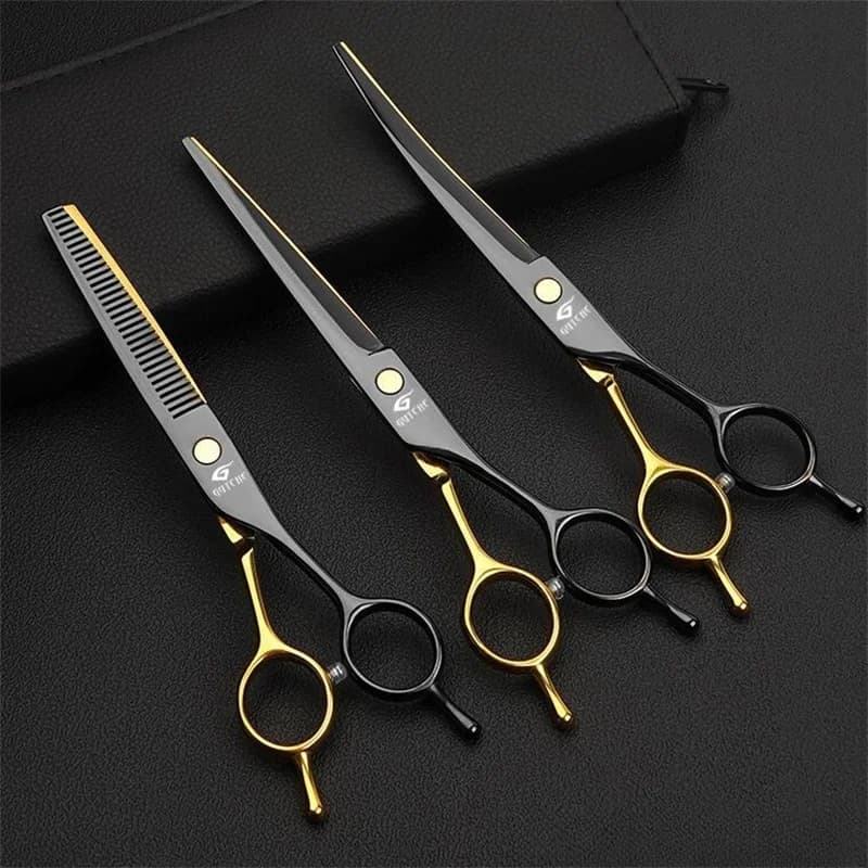 Golden Black Quality 4CR Steel 7 Inch Canine Dog Hairdressing Blade Kit Professional Grooming Scissors Blender Left Right Hand