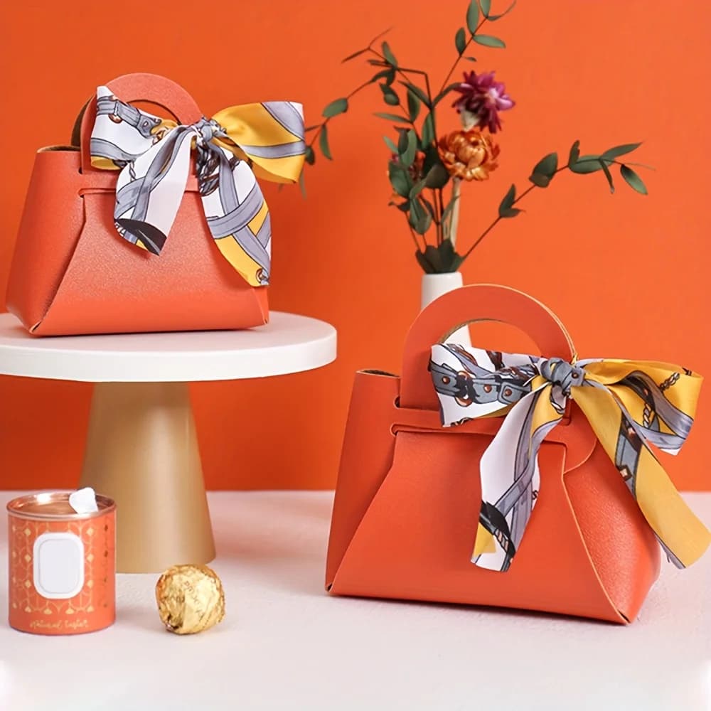 Borsa regalo in pelle PU con mini borsa regalo riutilizzabile con nastro a fiocco per San Valentino, matrimonio, addio al nubilato, festa di festa