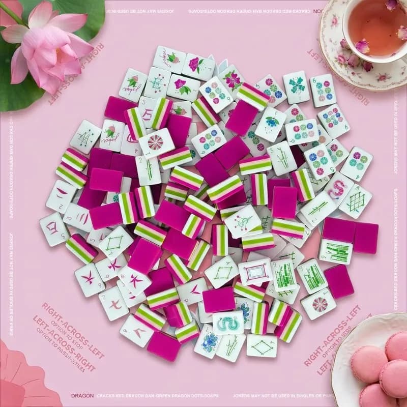 Acrylic 32mm160 pieces,4-layer engraved luxury mahjong tiles with light pink floral pattern pads,suitable for garden tea parties