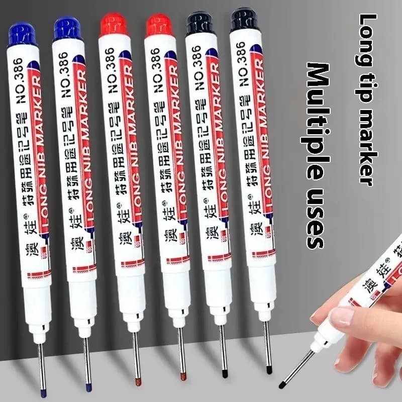 4/12 pcs long head waterproof pen for deep holes for metal carpenter ink red/black/blue/green woodworking tools marker pen