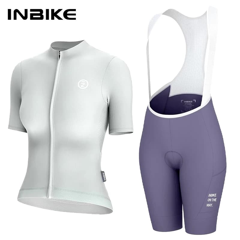 INBIKE Cycling Set for Women, Court Sleeves and Shorts with Road Bike Pockets