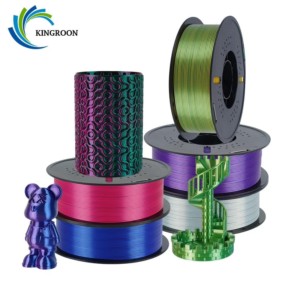 KINGROON Filament PLA Silk 2 Colors 1.75mm for 3D Printer, 5KG 3KG 1KG, Polished Finish, Vibrant and Brilliant, Without Groovies