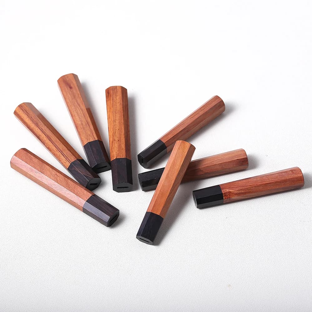 Handicraft Chef Knife with Octagonal Handle, Japanese Kitchen Knives Fai-da-Te, Details in Ebony and Rose Wood, Realization Accessories