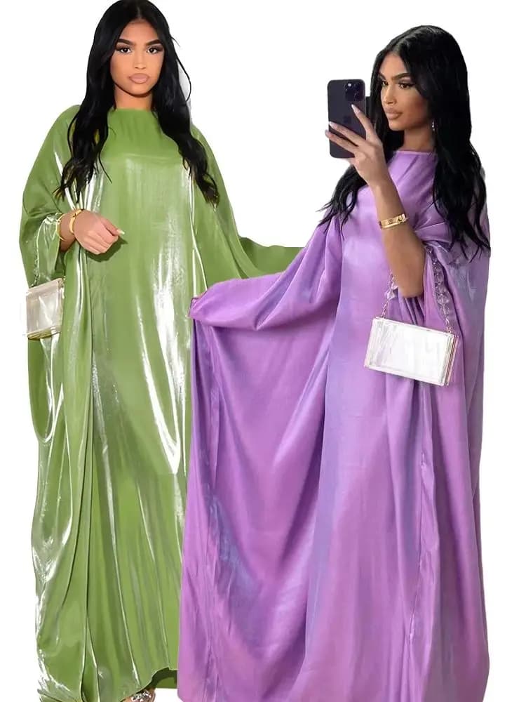 Batwing Butterfly Satin Shimmer Abaya Dubai Luxury Muslim Maxi Fall Abaya Dresses for Women Kebaya Fall Robe Femme Vestidos