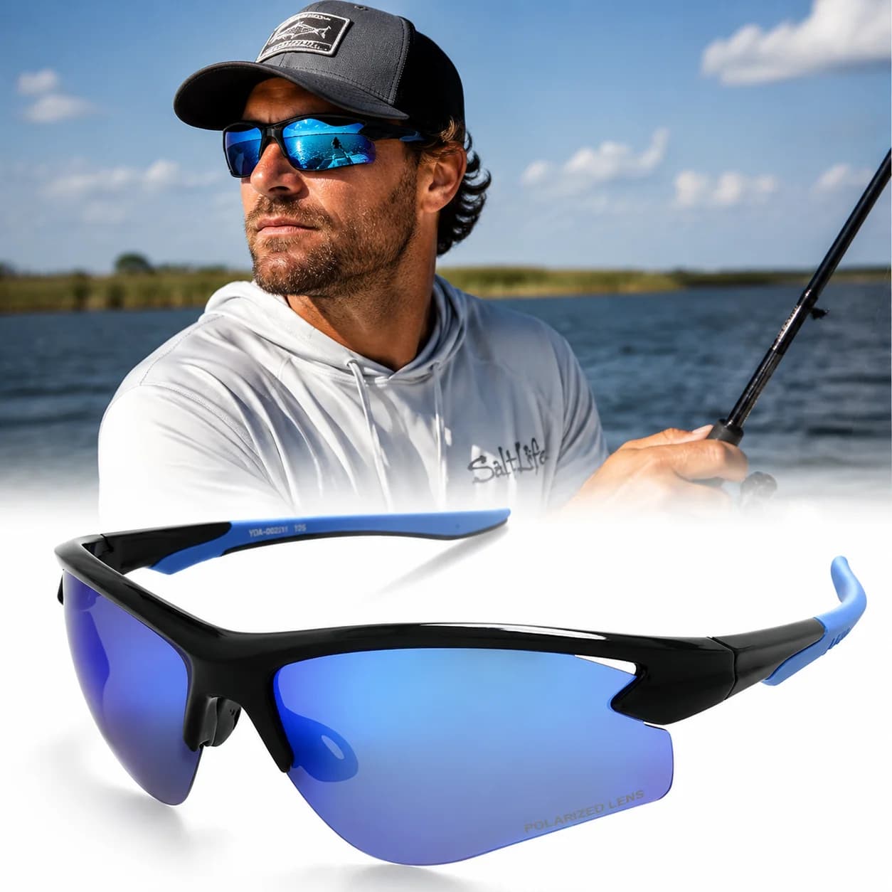 Men's Polarized Sunglasses for Fishing, HD Vision on Lake, Sports, UV400, Semi-Rimless Mounting, Outer Mirrors