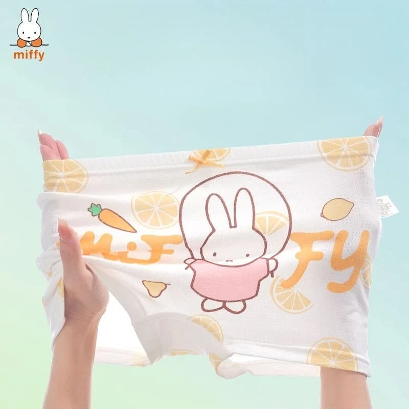 Cartoon Kawaii Miffy 7A Antibacterial Underwear Summer Four Corners Ice Silk Breathable Absorb Sweat Lightly Cool Comfortable