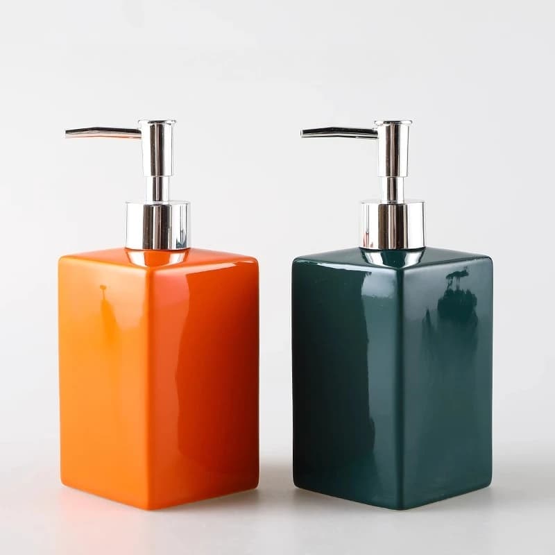 Creative Orange Square Ceramic Lotion Bottle Refillable Shampoo Bottle Silver Plated Pump Soap Dispenser Bathroom Accessories