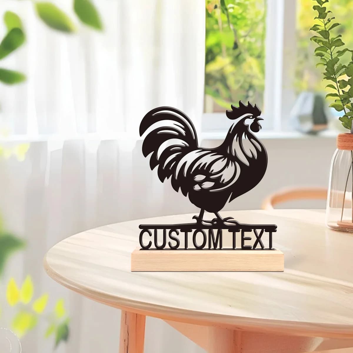 1pc Customizable Wrought Iron Desktop Decoration Custom Content With Wooden Base Art Decoration, Desktop Decoration
