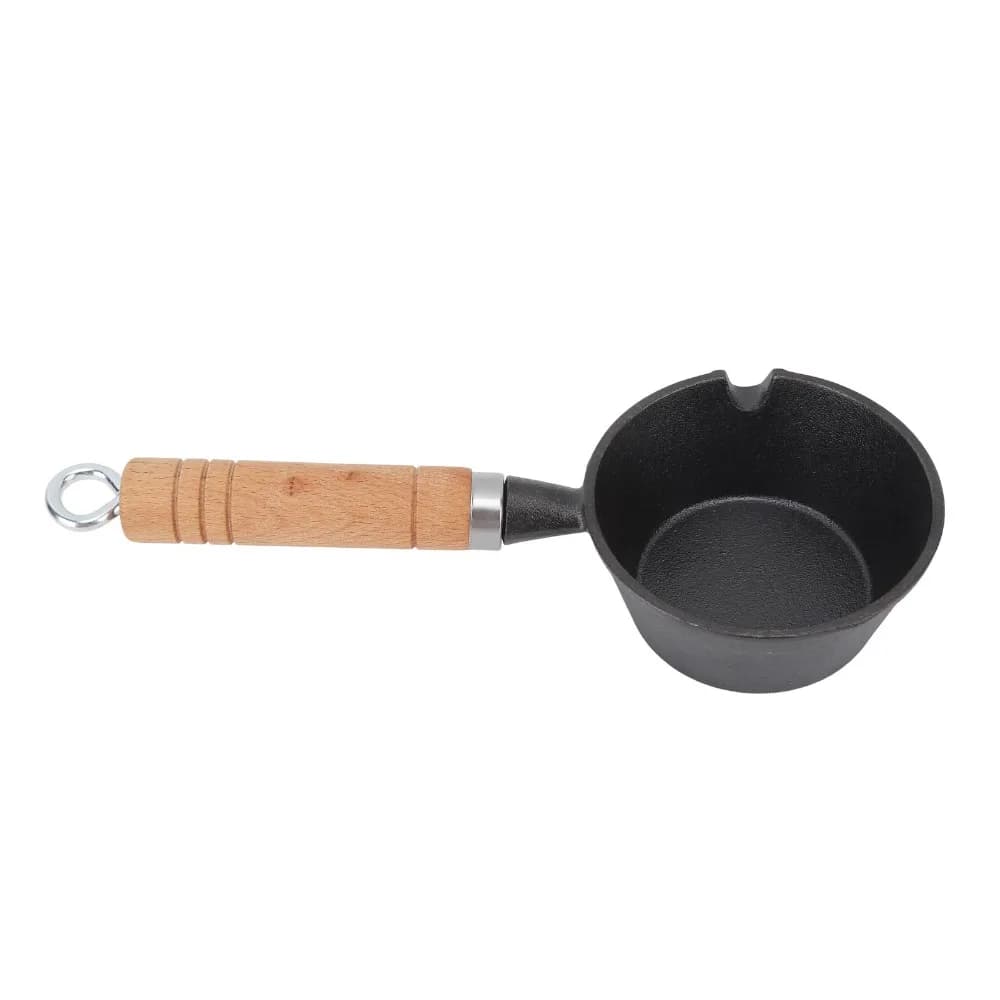 Grilling Accessories Mini Egg Frying Pan Cast Iron Pre Seasoned Basting Pot Nonstick with Wooden Handle Saucepan Cooking