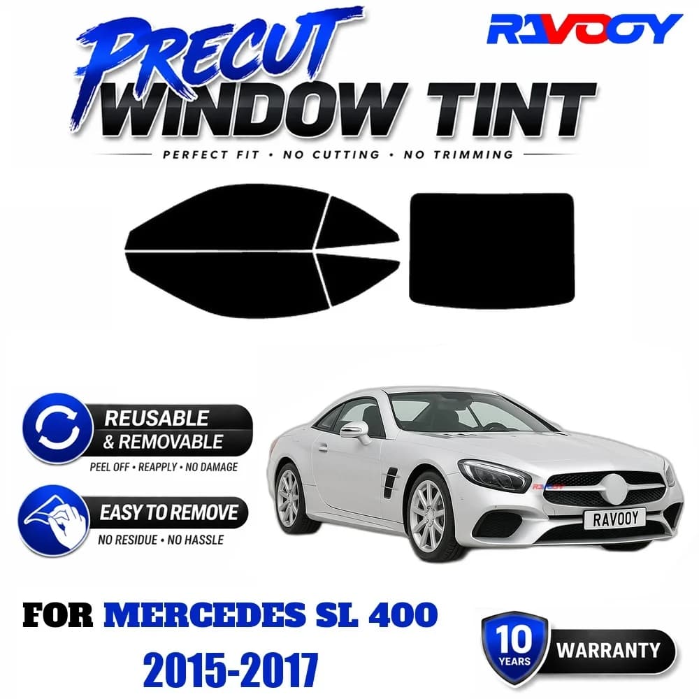 RAVOOY Precut Window Tint, Reusable Removable EPU Film, Custom Fit for Mercedes SL 400 2015-2017, UV Heat Protection