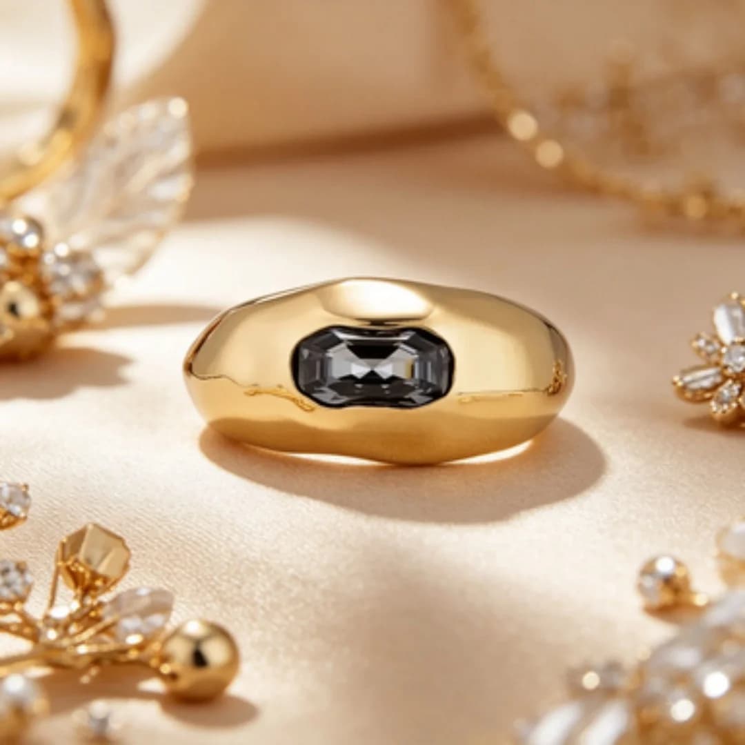 2026 Summer Fashion Retro Exquisite Ins Style Black Crystal Flowing Light Ring, A Female Accessory for Friends' Holiday Gifts