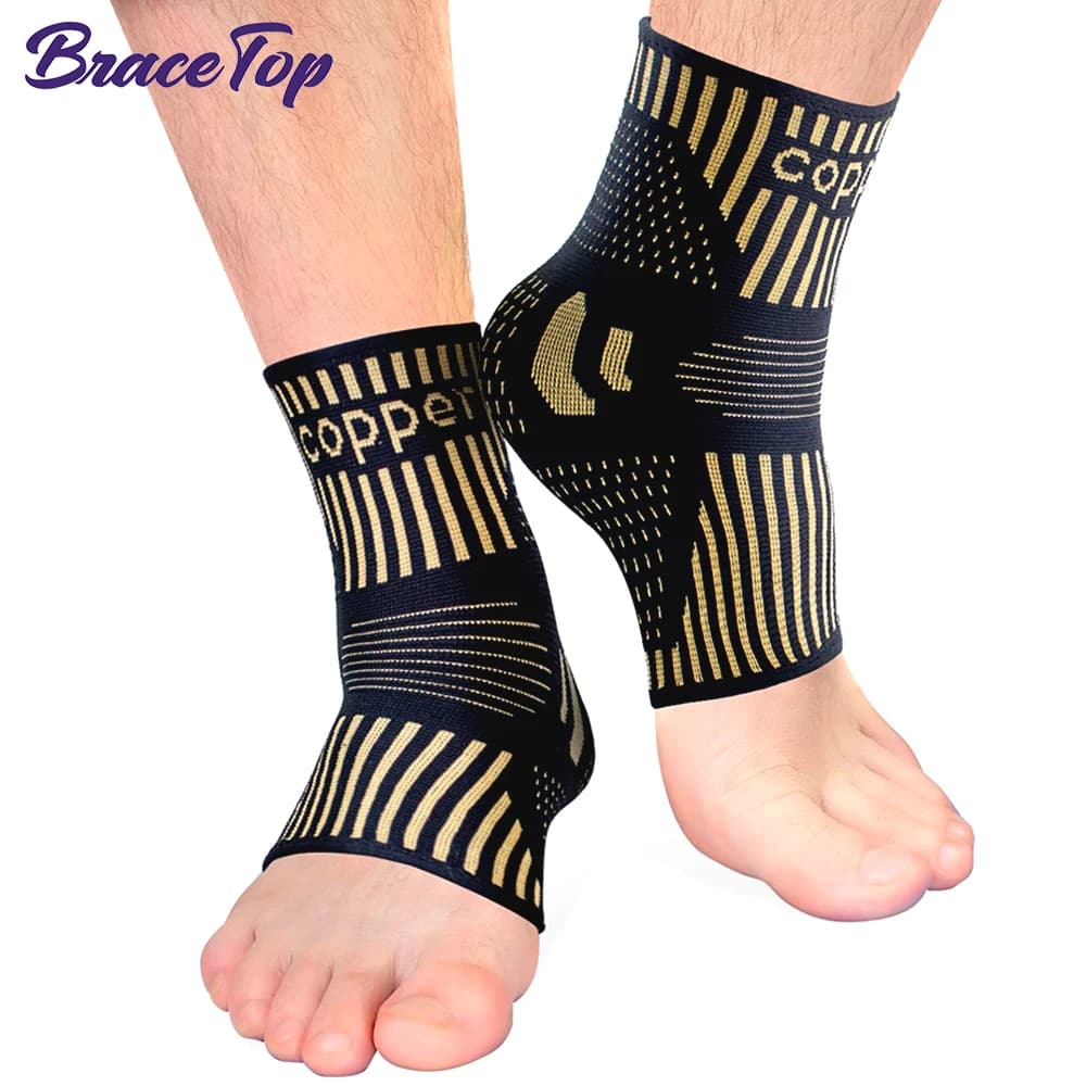 BraceTop 1 paio di tutore per caviglia in rame, supporto per compressione, calzini, fascite plantare, distorsione alla caviglia, tendine d'Achille, sollievo dal dolore