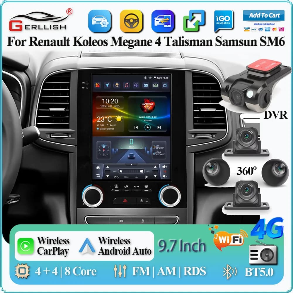 Android 15 Multimedia Reader for Renault Koleos Megane 4 Talisman Samsung SM6 2016-2022 with Display 9.7" 4G Auto Link Carplay