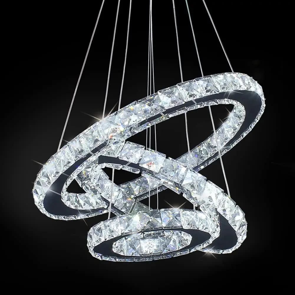 Lampadari a LED Lampadari moderni a soffitto Lampadario a sospensione regolabile in acciaio inossidabile a 3 anelli per camere da letto Soggiorno Roo