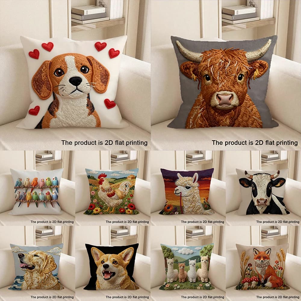 1pc adorabili federe con motivo animale stampato piatto 2D fodera per cuscino del divano decorazione della camera da letto di casa