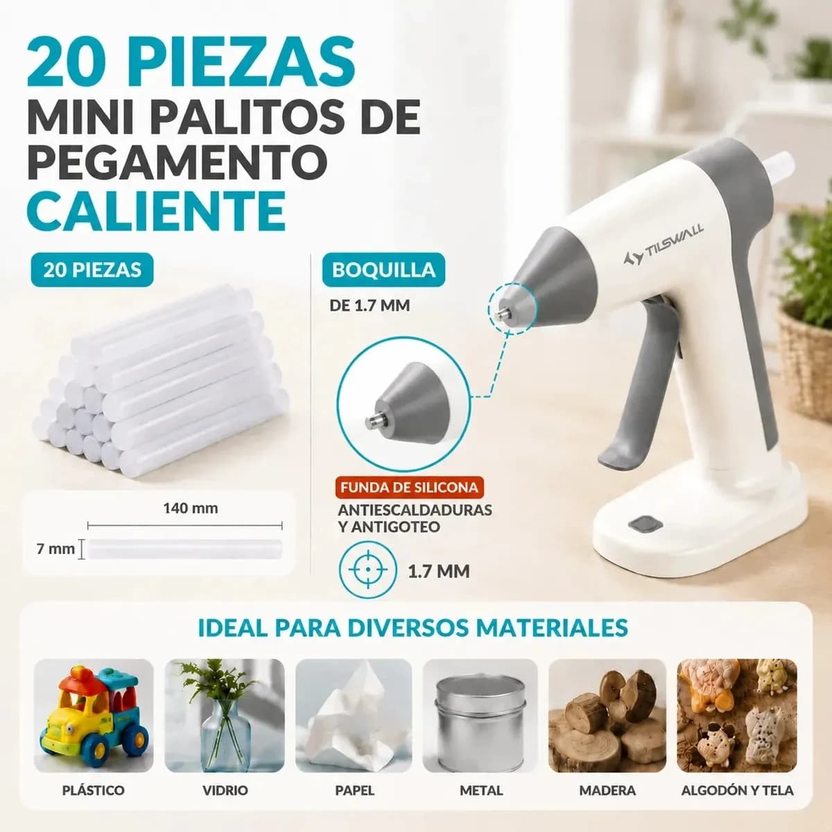 Cordless Hot Glue Gun 30s Fast Heating Mini Glue Gun With Child-Safe Nozzle With 2000mAh USB-C Rechargeable 20pcs 7mmx140mm Premium Glue Sticks For DIY Crafts Home Repairs