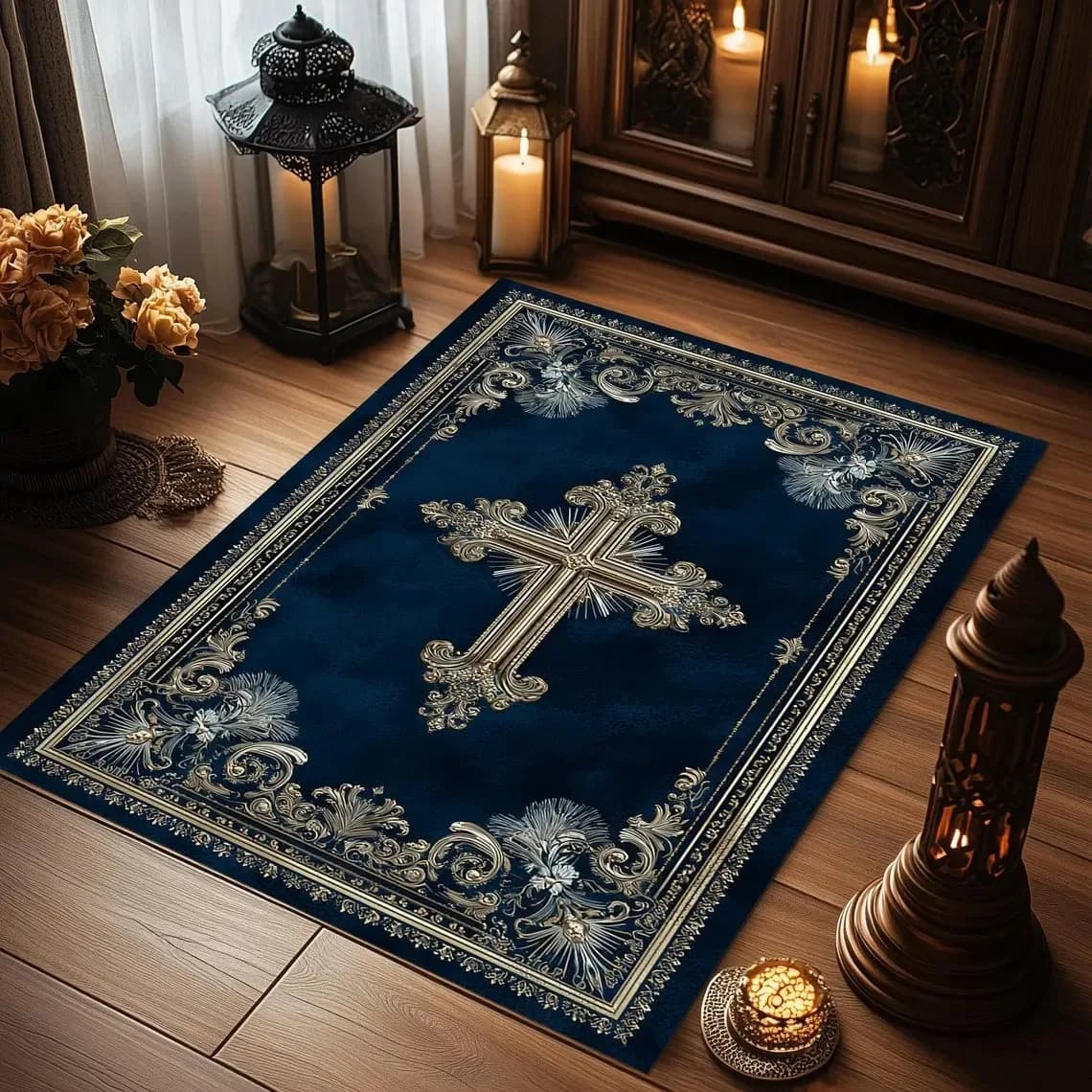 Tappetino per area a tema preghiera cristiana Tappeto tradizionale astratto Tappeto per decorazioni per la casa per soggiorno, camera da letto, arredamento per interni ed esterni