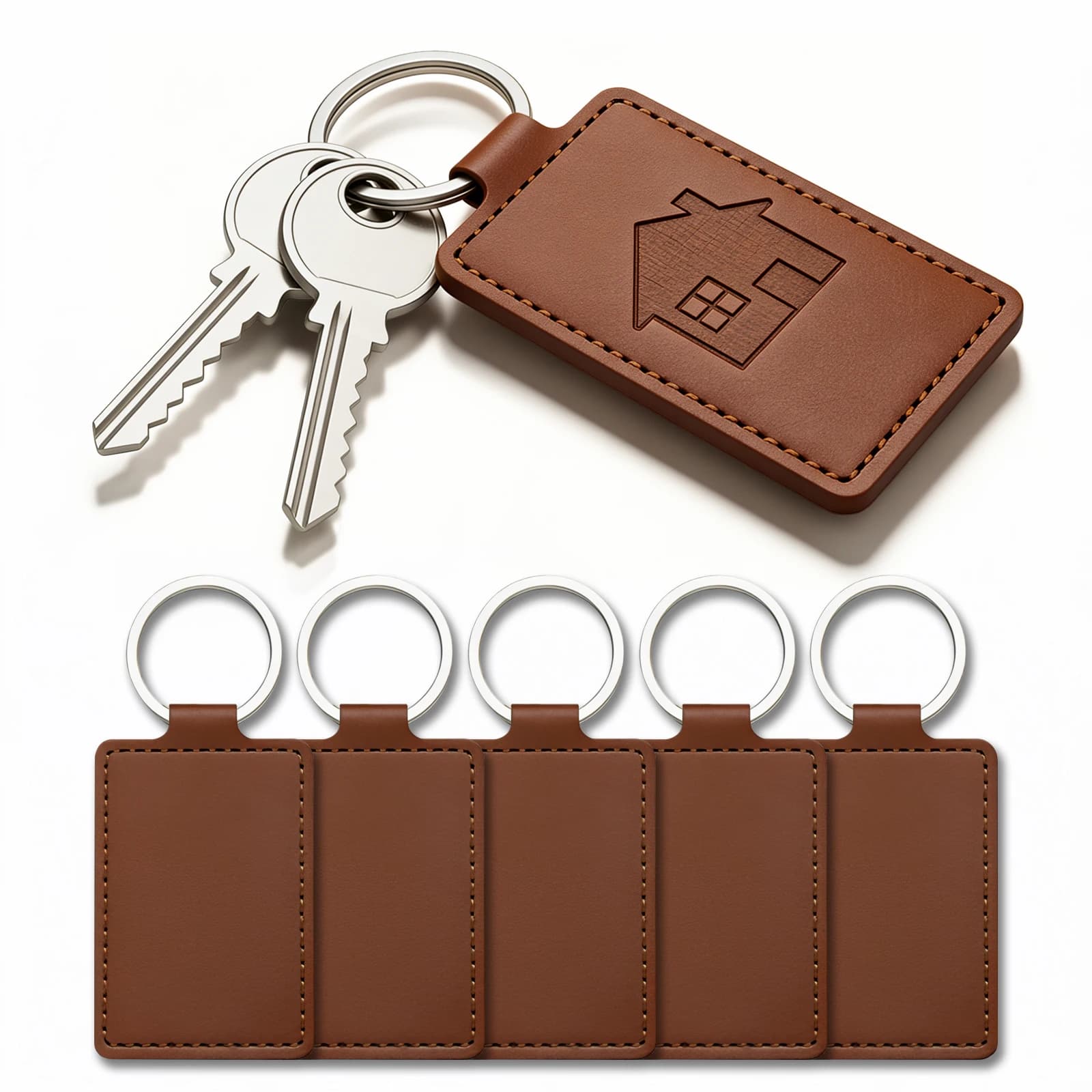 5 dark brown leather keychain diy with blank identification tag for laser cutting and engraving