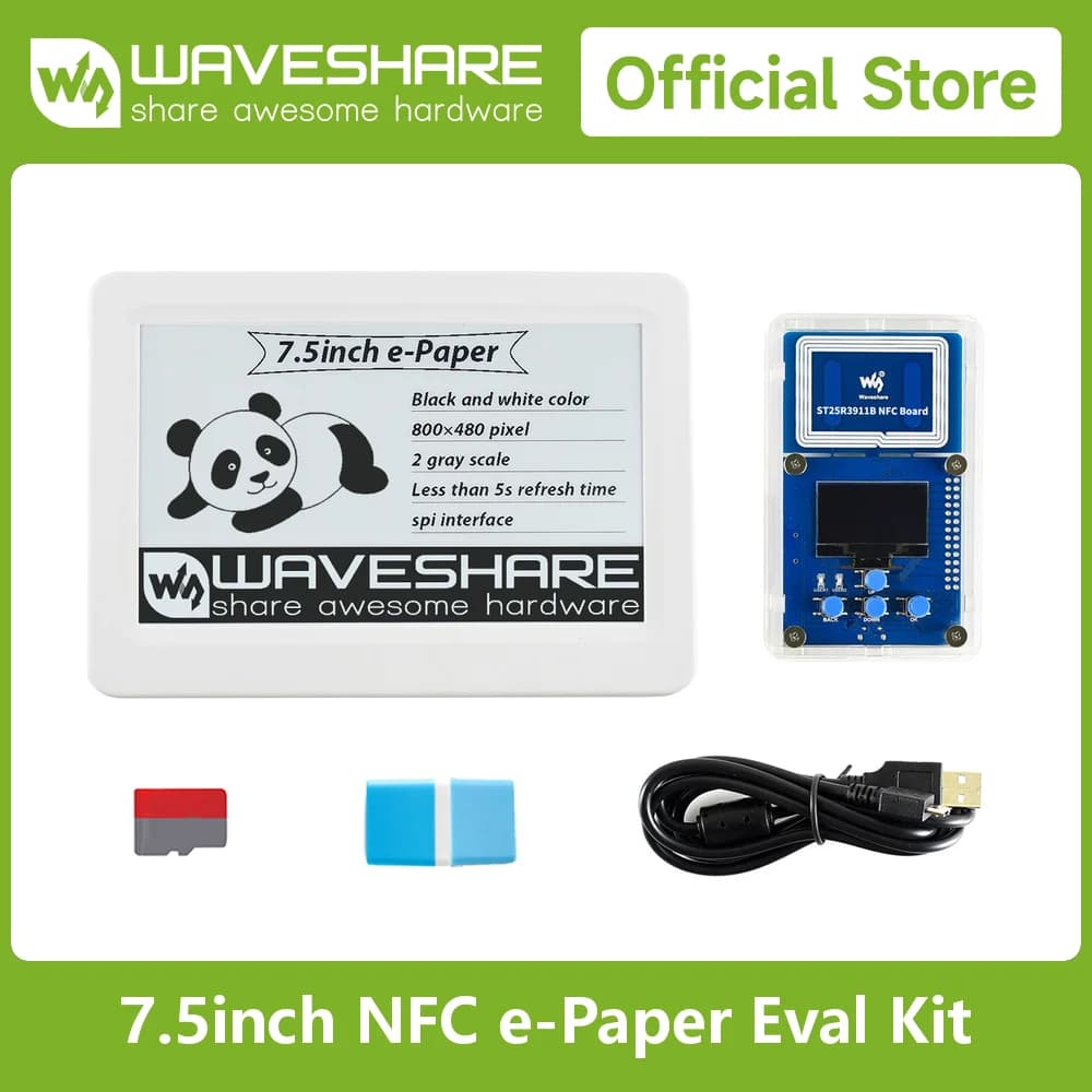 Waveshare 7.5inch Passive NFC-Powered e-Paper Evaluation Kit, Comes with NFC-Powered e-Paper, NFC Reader, Micro SD Card