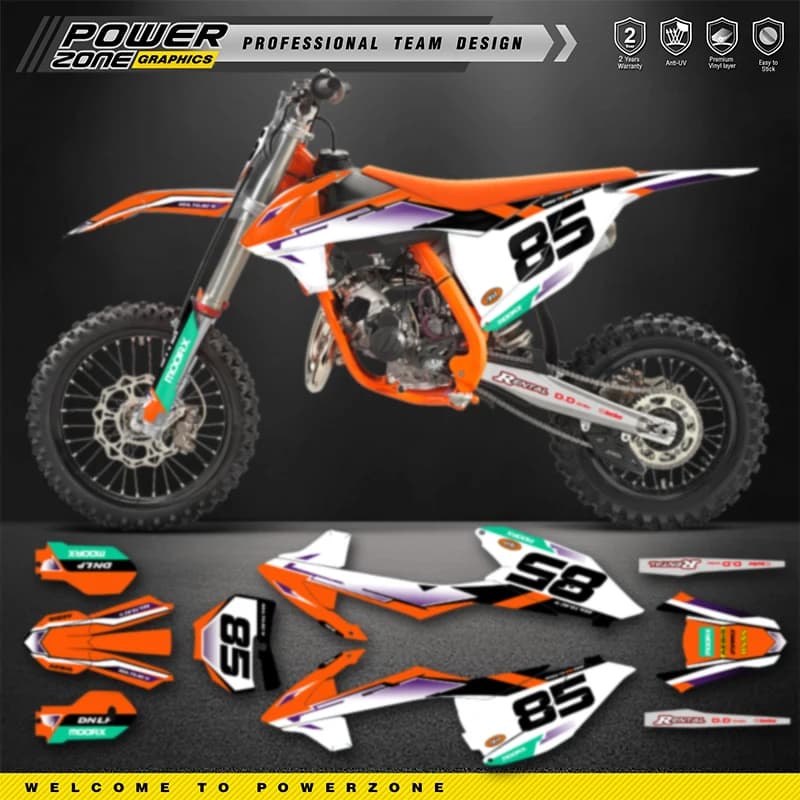 PowerZone Personalizzato Grafica della Squadra Sfondi Decalcomanie Per 3M Kit di Adesivi Per KTM SX85 85 2018 2019 2020 85cc Numero Nome Costom 17