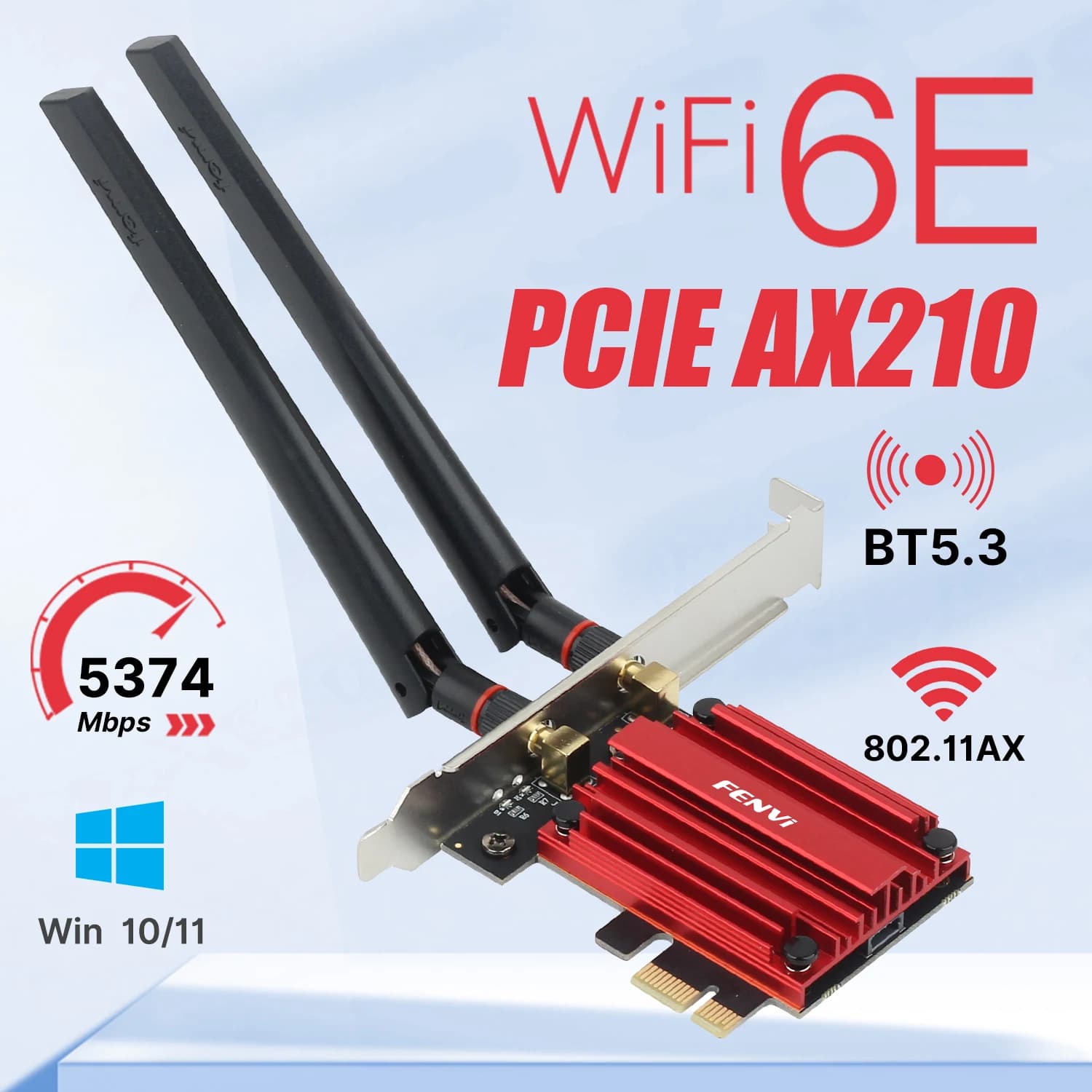 Fenvi Wifi 6E AX210 BT5.3 Adattatore WiFi wireless 802.11ax Scheda di rete Antenna regolabile per PC desktop Win 10/11
