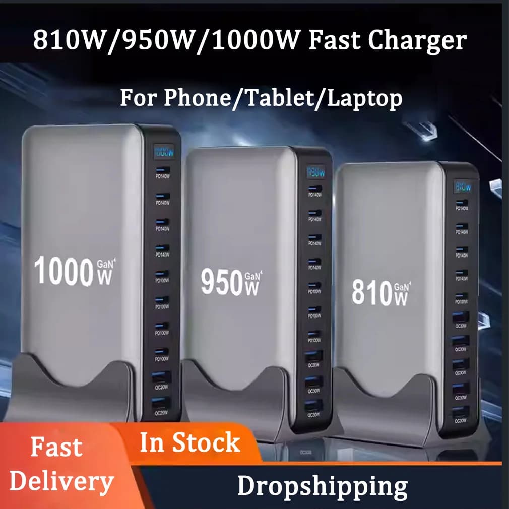 Caricatore GaN da 1000W a 10 Porte per Desktop, Stazione di Ricarica Rapida USB Tipo C PD3.1 5C3A per Tablet e Cellulari, Vendita all'Ingrosso e Dropshipping