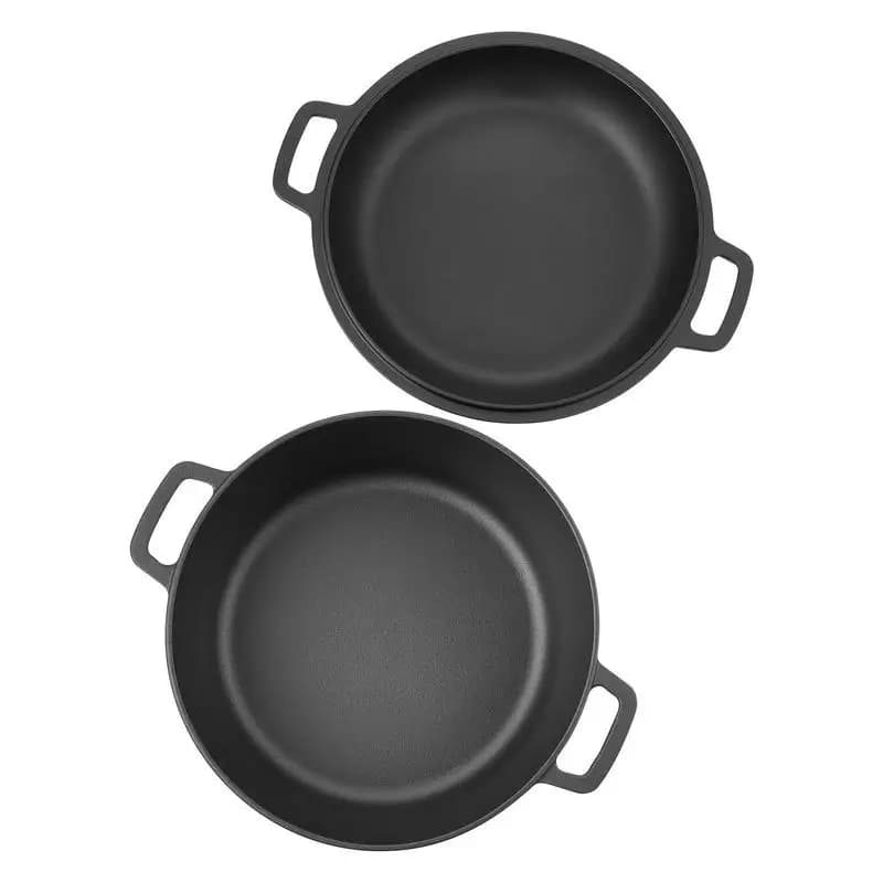 Cast iron Dutch oven, 2-in-1 casserole dish with frying pan lid, 4.73 L robust cookware with proofing basket & bread baking accessories, bread oven compatible up to 260°C