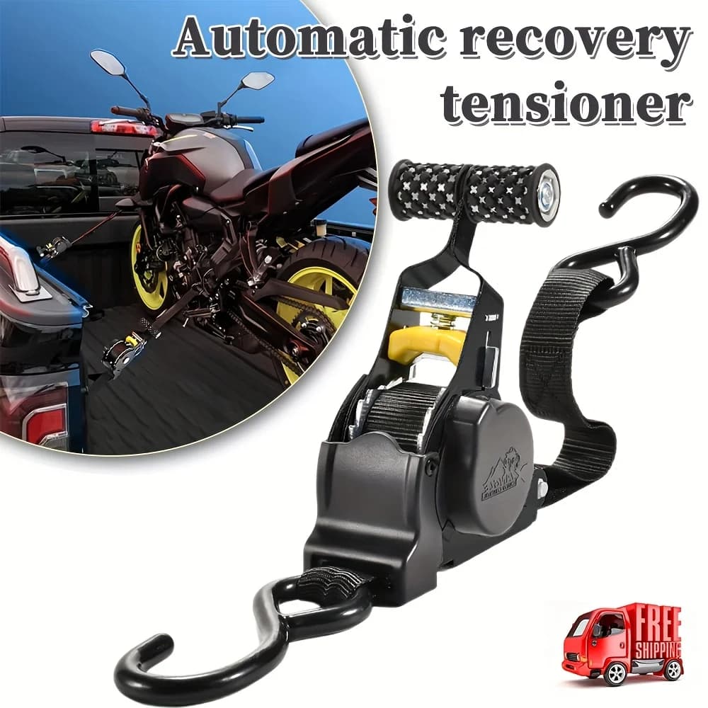 Tenditore Automatico Retrattile Resistente - Cinghia a Cricchetto Senza Montaggio con Blocco di Sicurezza per Moto, Bagagli e Carichi