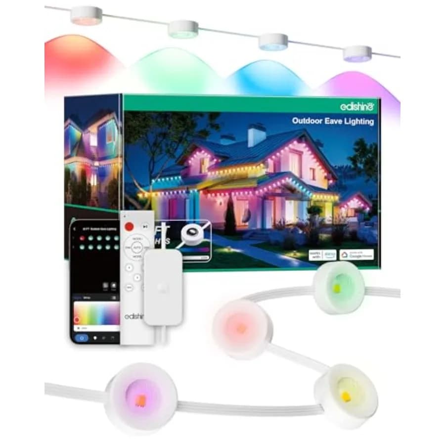 Luci Esterne Intelligenti Permanenti da 36 Metri, 80 LED RGB+IC+Bianco Caldo/Freddo, Controllo App+Vocale+Telecomando, 50 Modalità Scena, IP67 Impermeabili