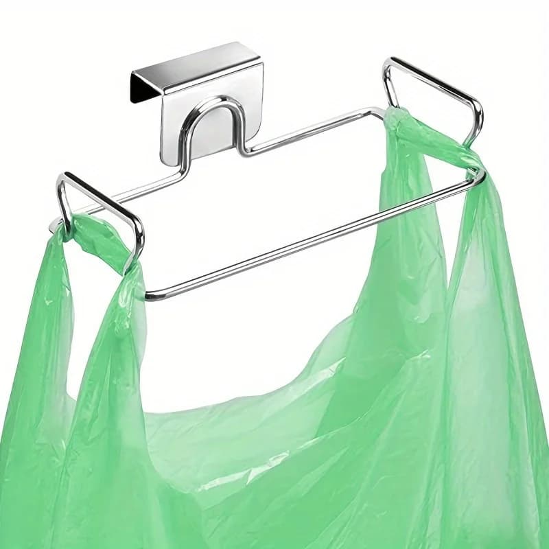 Stainless Steel Kitchen Trash Can, Rectangular Metal Garbage Bag Holder, Cabinet Door Waste Storage Rack