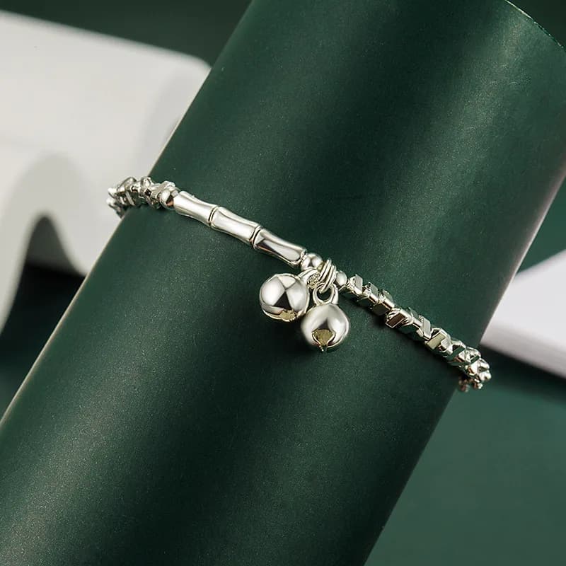 Sterling Silver Color Bracelets for Women Double Cute Bells Charm Hand Chain Link Orignal Fashion Jewelry
