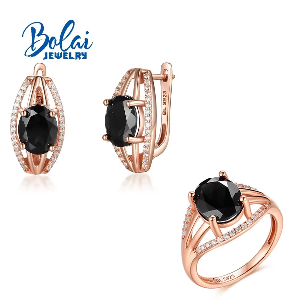 Orecchini ad anello in argento sterling 925 di lusso leggero Spinello nero naturale ovale 8 * 10mm pietre preziose gioielleria raffinata per le donne Regalo del festival