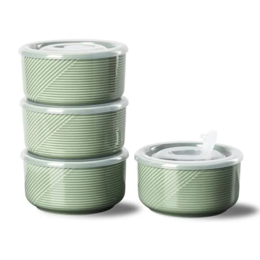 Ceramic Bowls with Lids: 20 oz Microwave Safe Food Storage Containers for Soup, Salad, Cereal, Leftovers, Meal Prep, Lunch, Pic