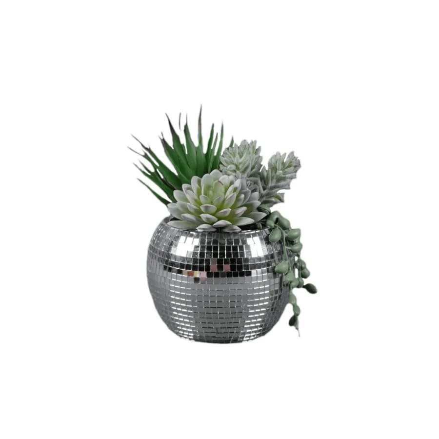 8 " Artificial Succulent Plant in Cement Disco Pot Made for Tabletops- 2 lbs