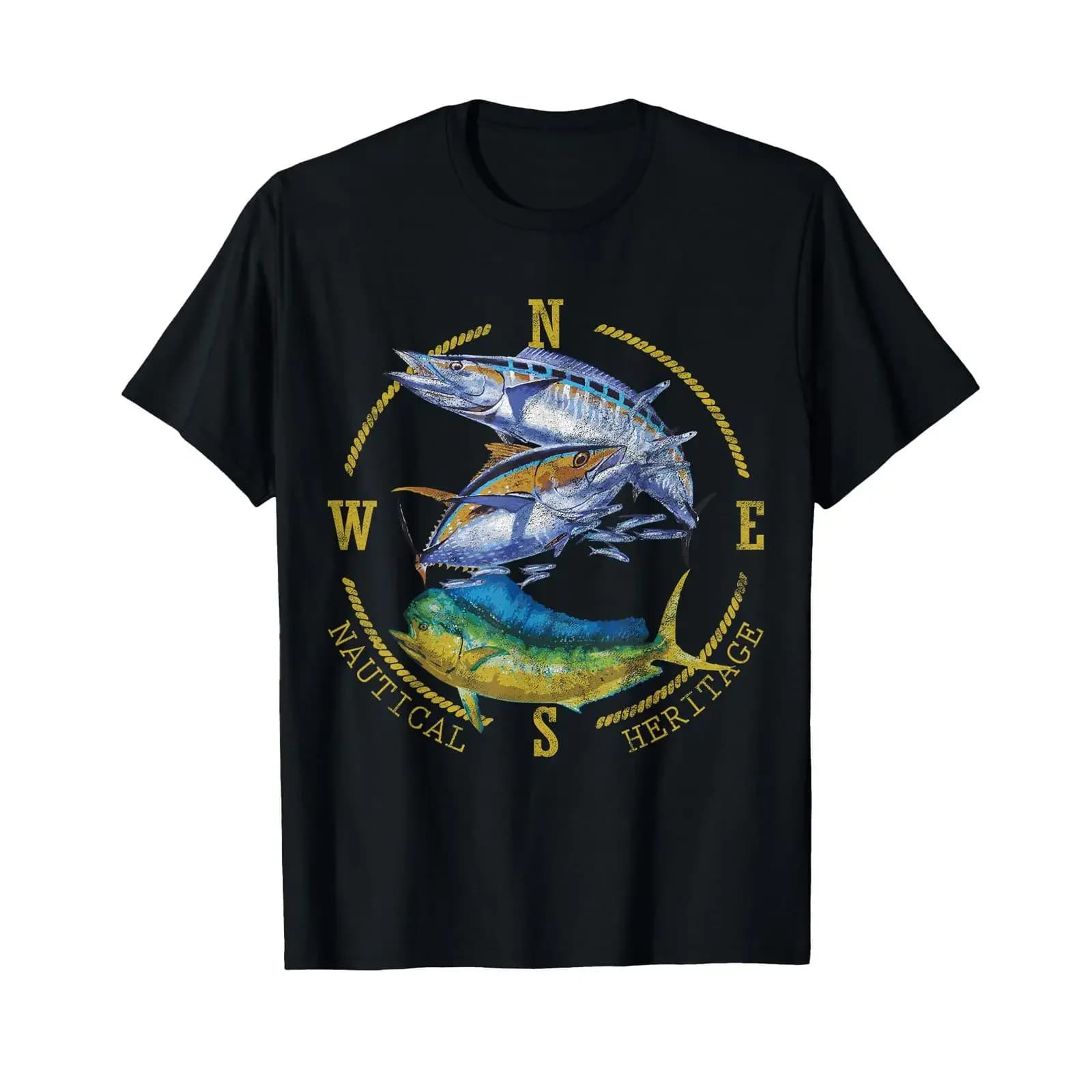 Fish Mahi Tuna Kingfish Nautical Heritage Fishing T Shirt vintage Washed Stylish Comfortable graphic homme designer clothes